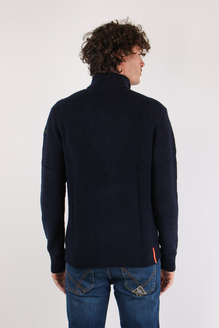 Maglia Zip Lana Boucle Blue Black-5