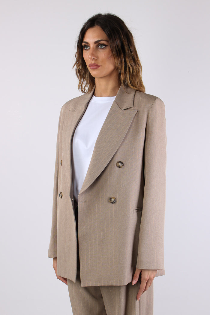 Giacca Doppio Petto Filo Lurex Beige-3