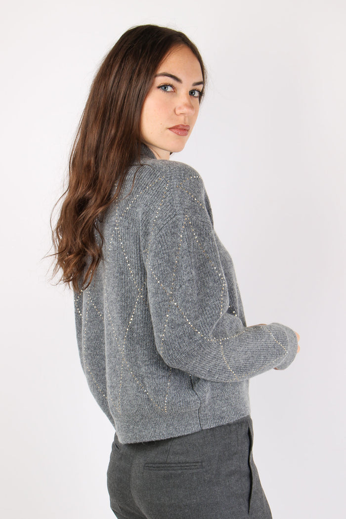 Giacca Ricamo Strass Grigio Chiaro-7