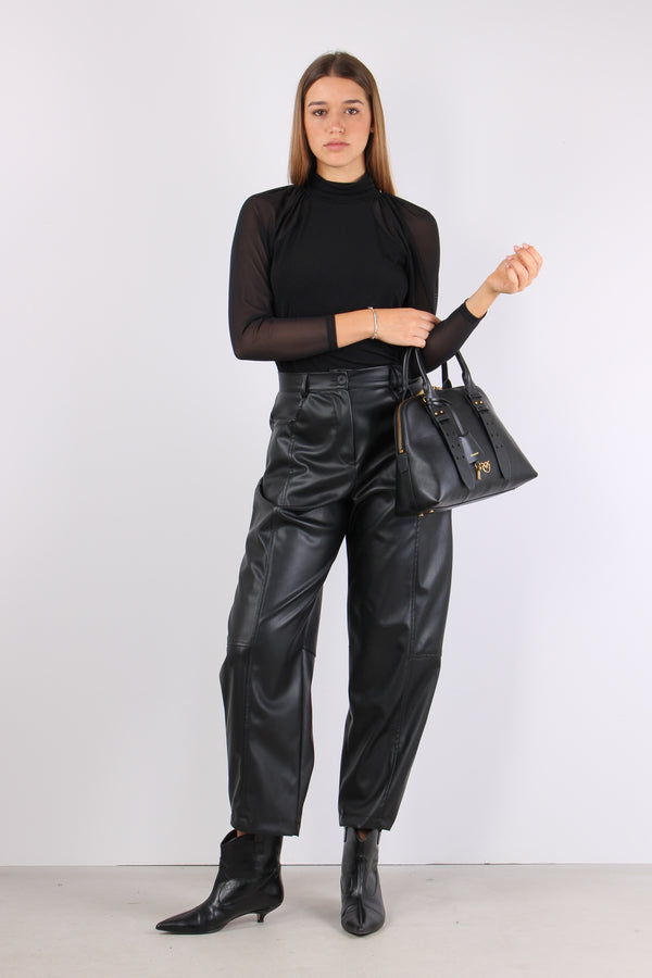 Top Bimateriale Manica Ampia Nero