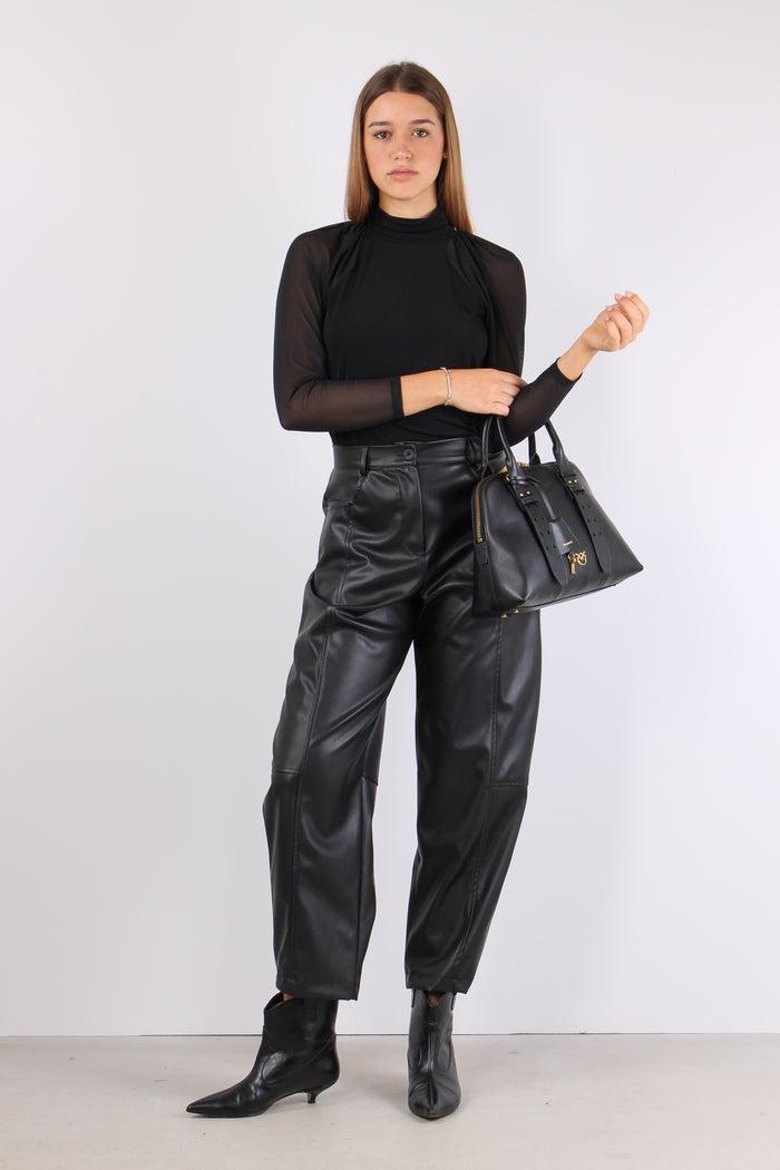 Top Bimateriale Manica Ampia Nero