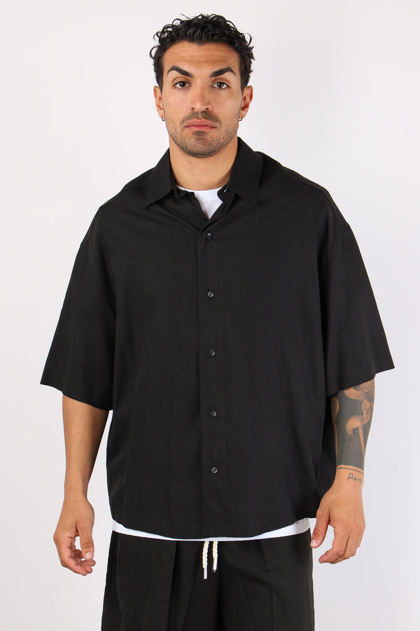 Camicia Mc Viscosa Lino Nero-2