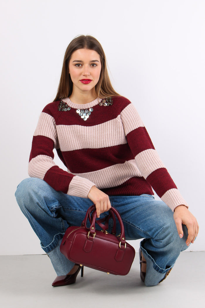 Maglia Riga Paillettes Rosa/bordeaux-3