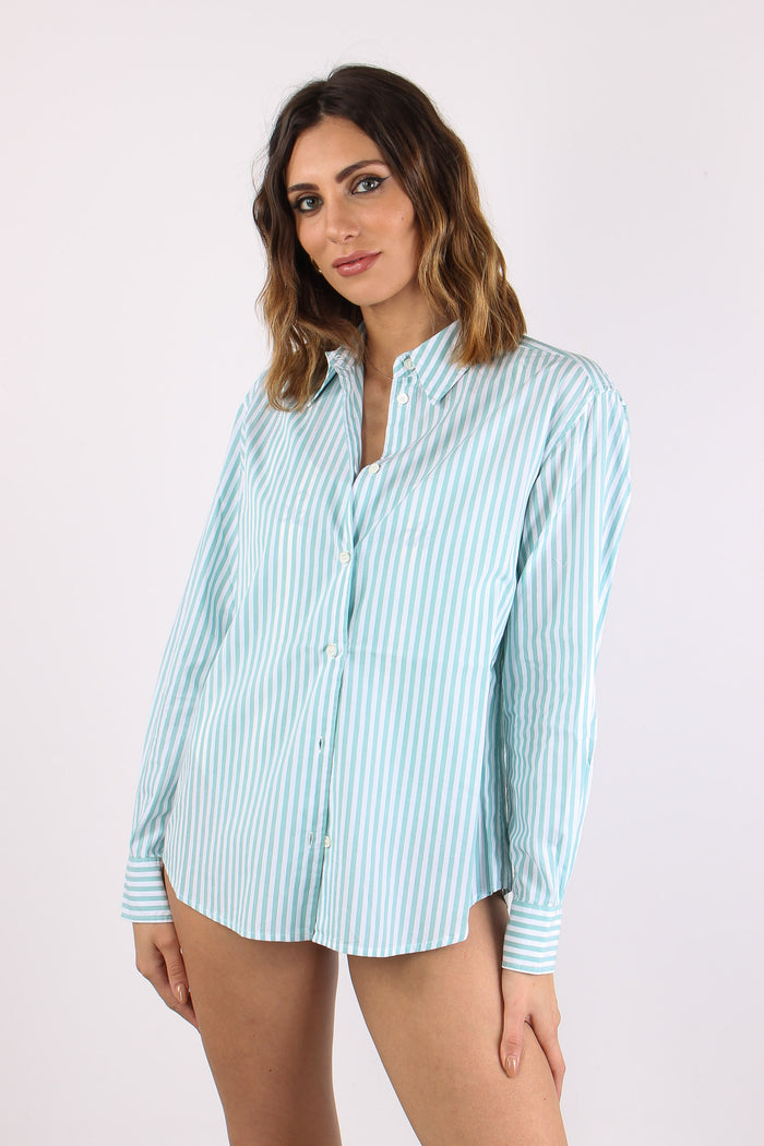 Camicia Slim Riga Ricamo Schiena Bianco/verde-3