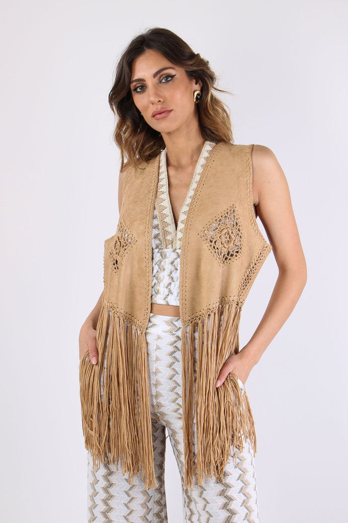 Gilet  Frange Ricami Suede-9