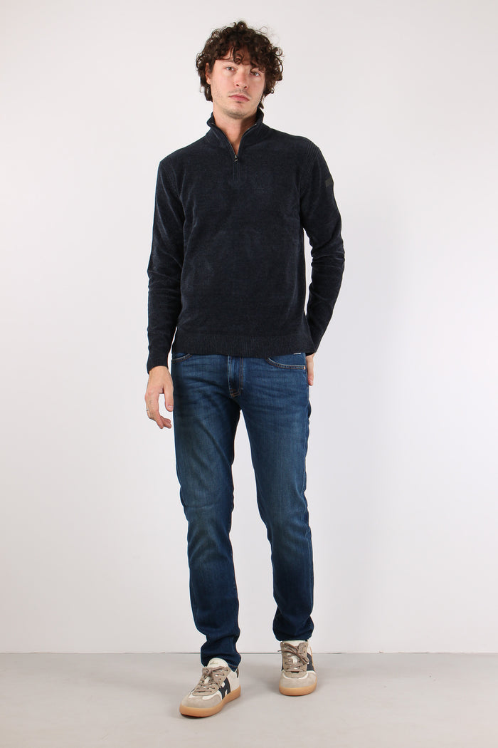 Maglia Mezza Zip Velluto Ultramarine Blue