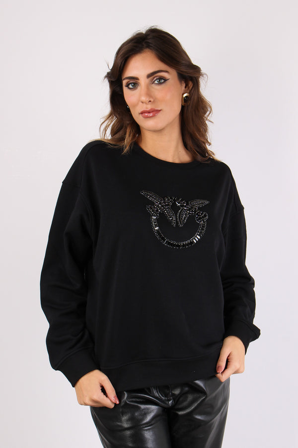 Nelly Felpa Logo Strass Nero Limousine-2