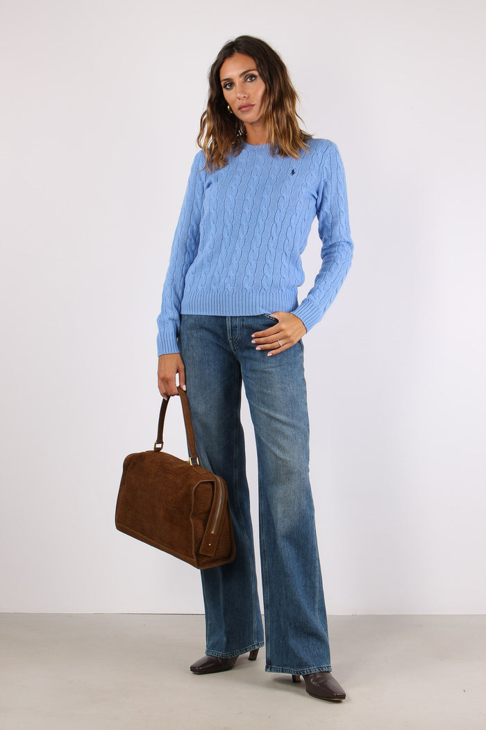 Maglia Girocollo Trecce Misto Lana Litchfiel Blue-3