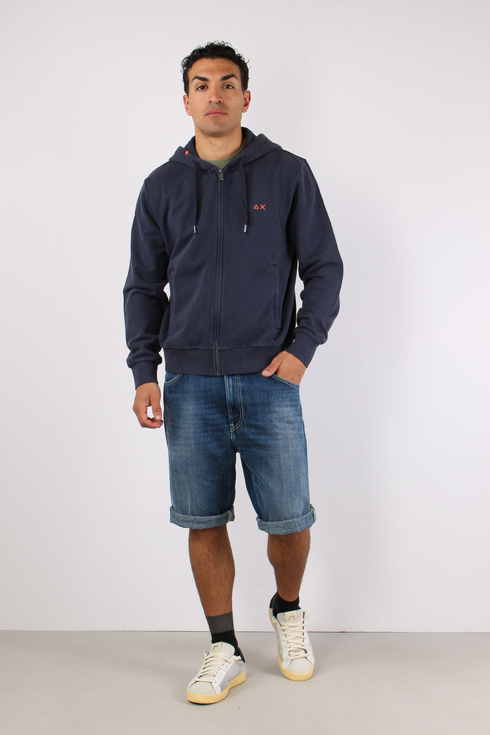 Felpa Zip Cappuccio Lavata Navy Blue