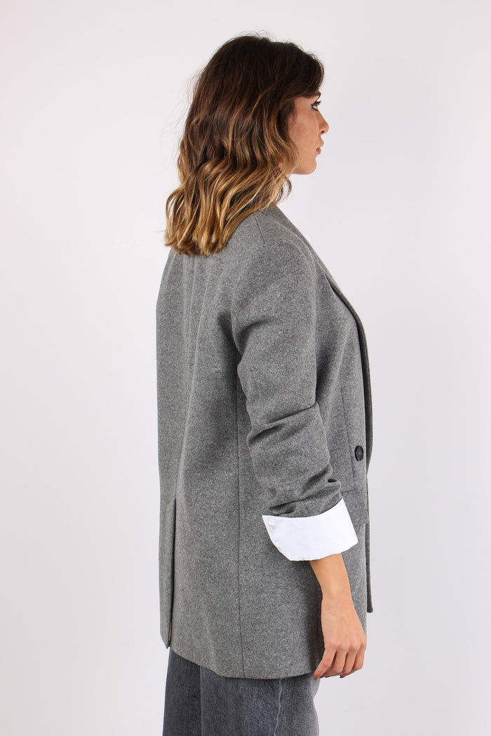 Amora Giacca Doppiopetto Flane Grigio Corvo-7