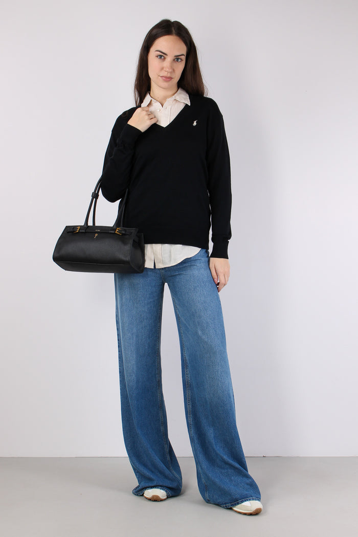 Pullover Cotone Scollo V Polo Black
