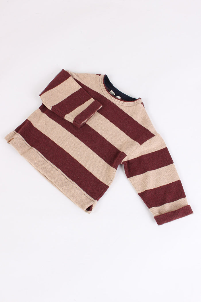 Maglia Riga Caldo Cotone Melanzana/beige-3