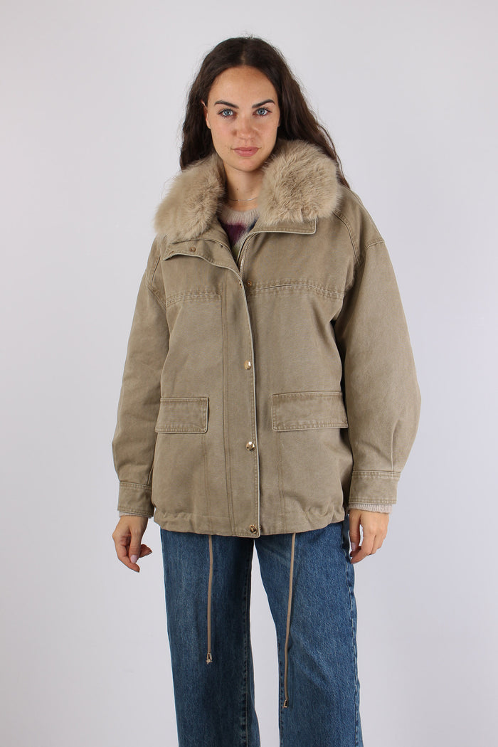 Parka Cotone Collo Ecopelliccia Visone-4
