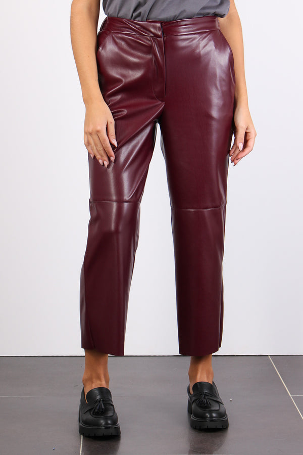 Pantalone Cropped Ecopelle Bordeaux-2