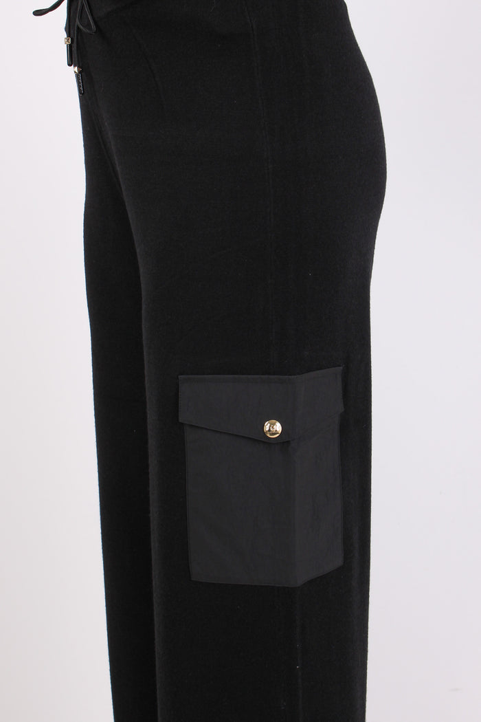 Pantalone Maglia Tasche Nylon Nero-5