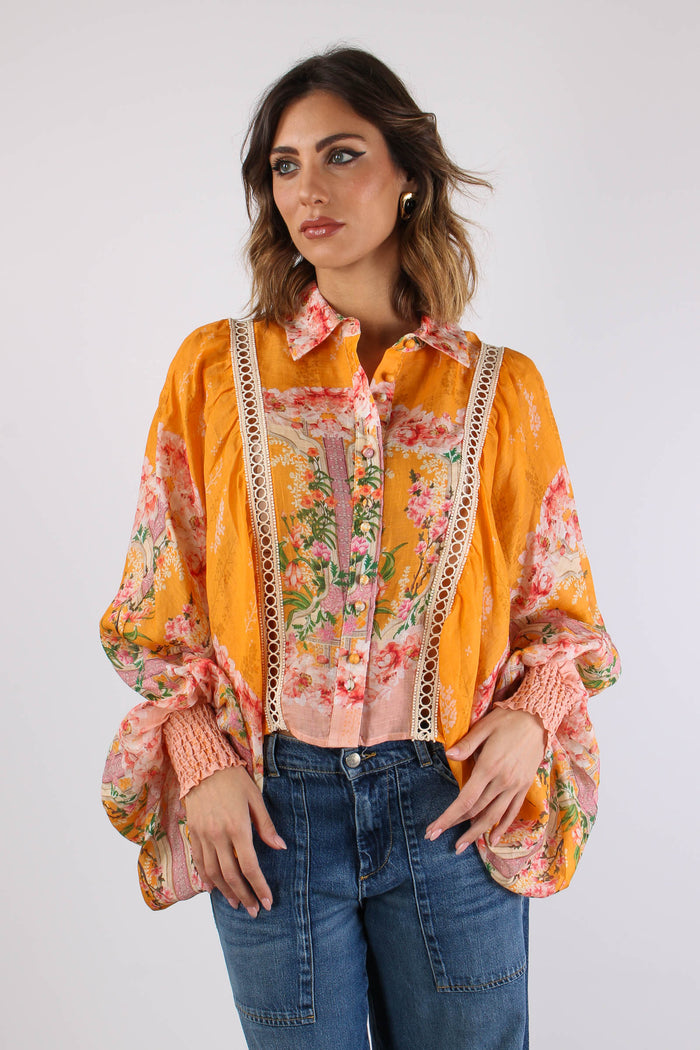 Camicia Cropped Manica Ampia Arancio-9