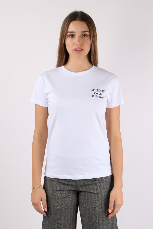 T-shirt Ricamo Attenzione Che Bianco
