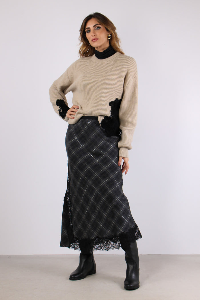 Piemonte Maglia Inserto Pizzo Beige