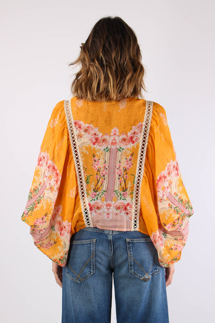 Camicia Cropped Manica Ampia Arancio-6