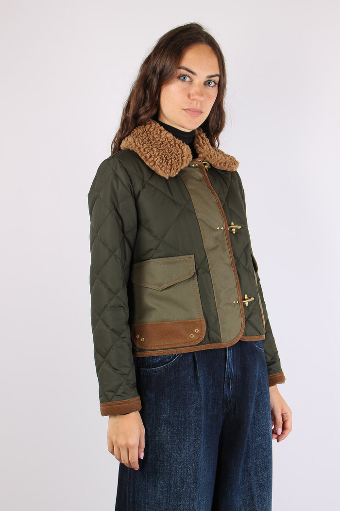 Giubbotto Trapuntato Collo Teddy Militare-6
