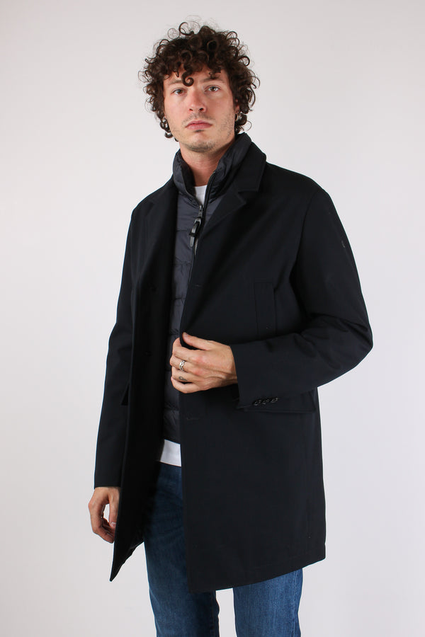 Cappotto Imbottito Tasche Applicate Blu Scuro-2