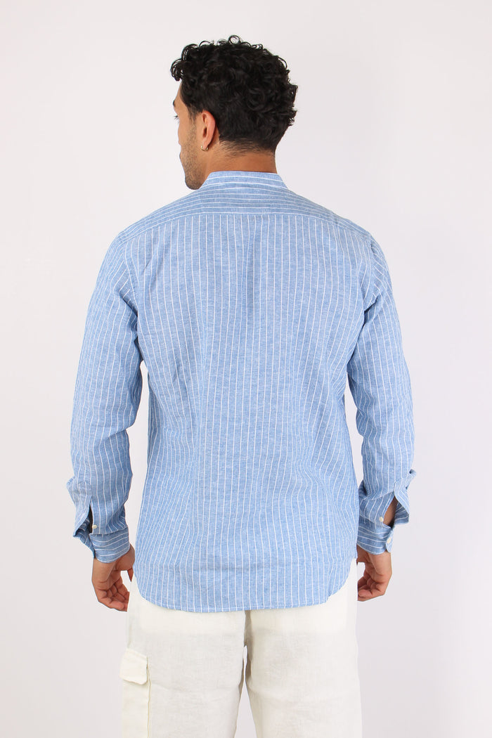 Camicia Coreana Lino Righe Azzurro/bianco-3