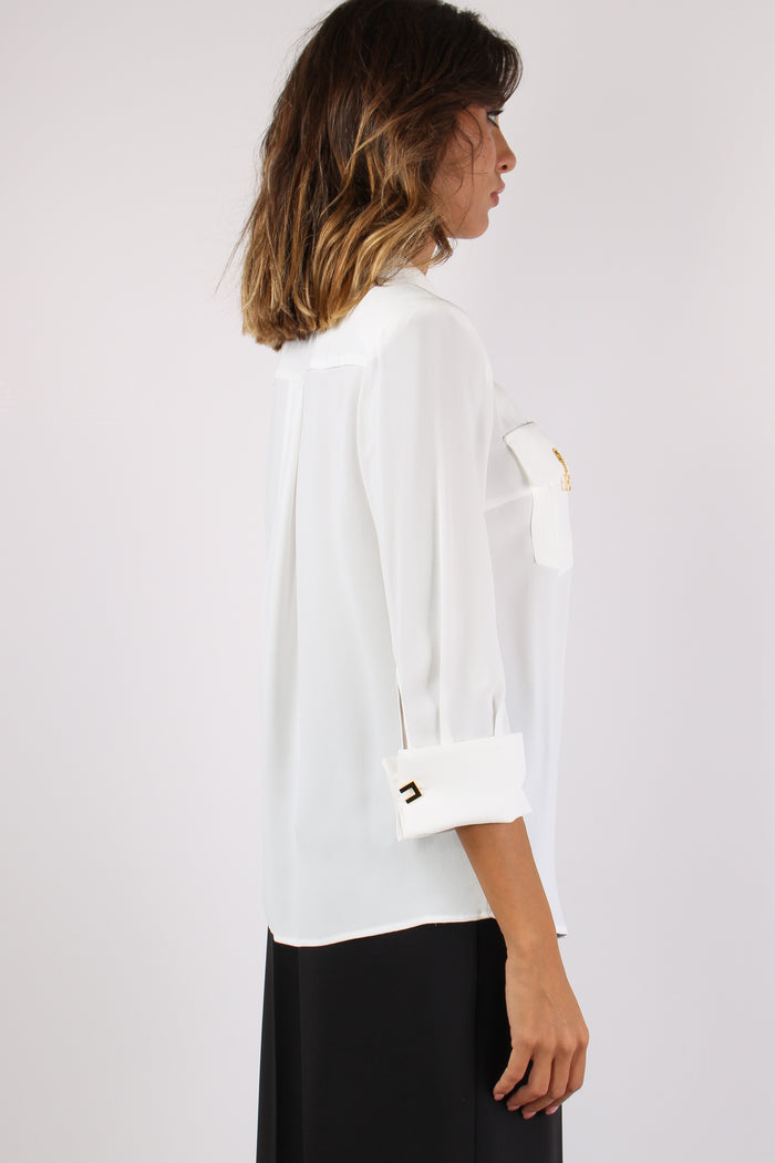 Camicia Viscosa Clip Tasca Avorio-7