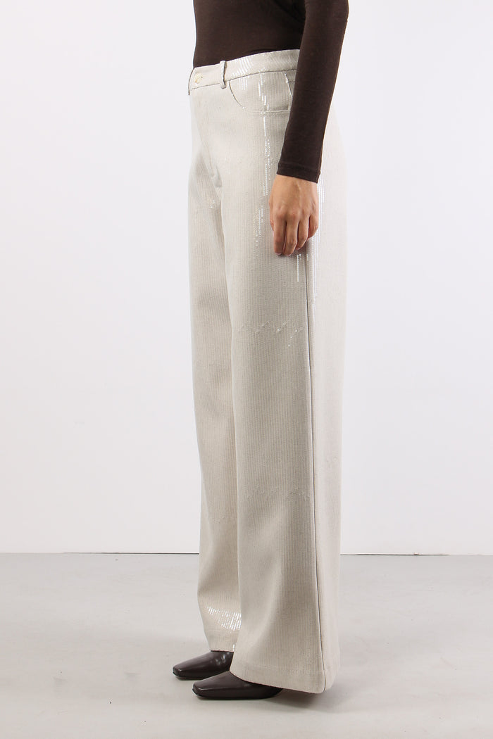 Pantalone Palazzo Paillettes Ecru-6