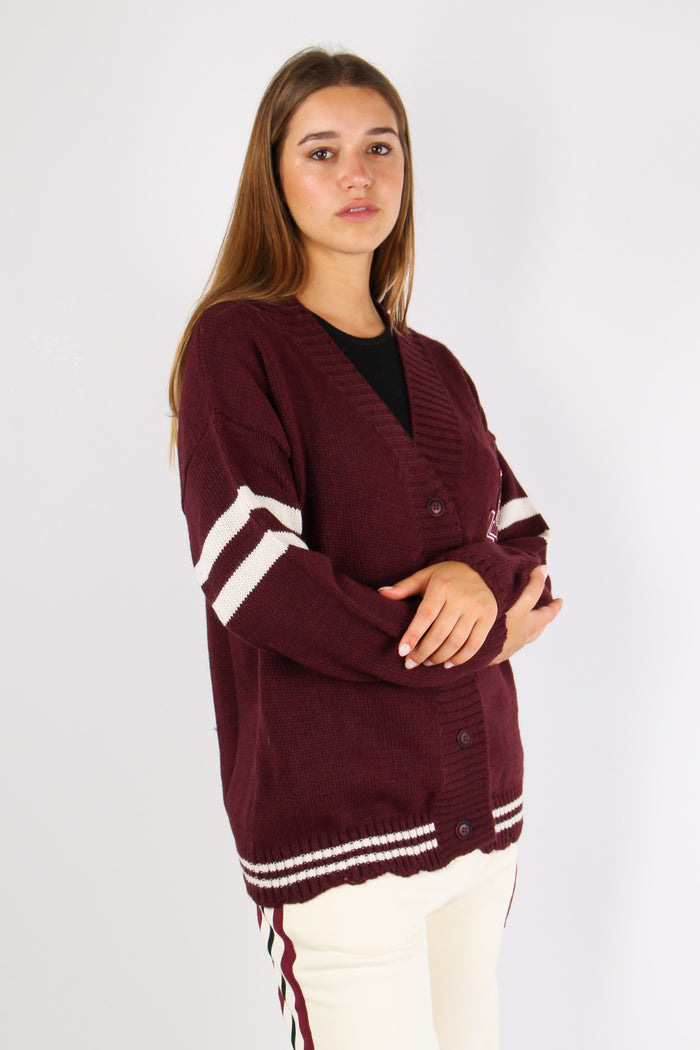 Cardigan Lana Bottoni Patch Bordeaux-6