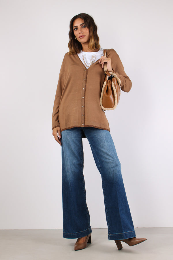Cardigan Lungo Viscosa Lurex Cocoa Cream