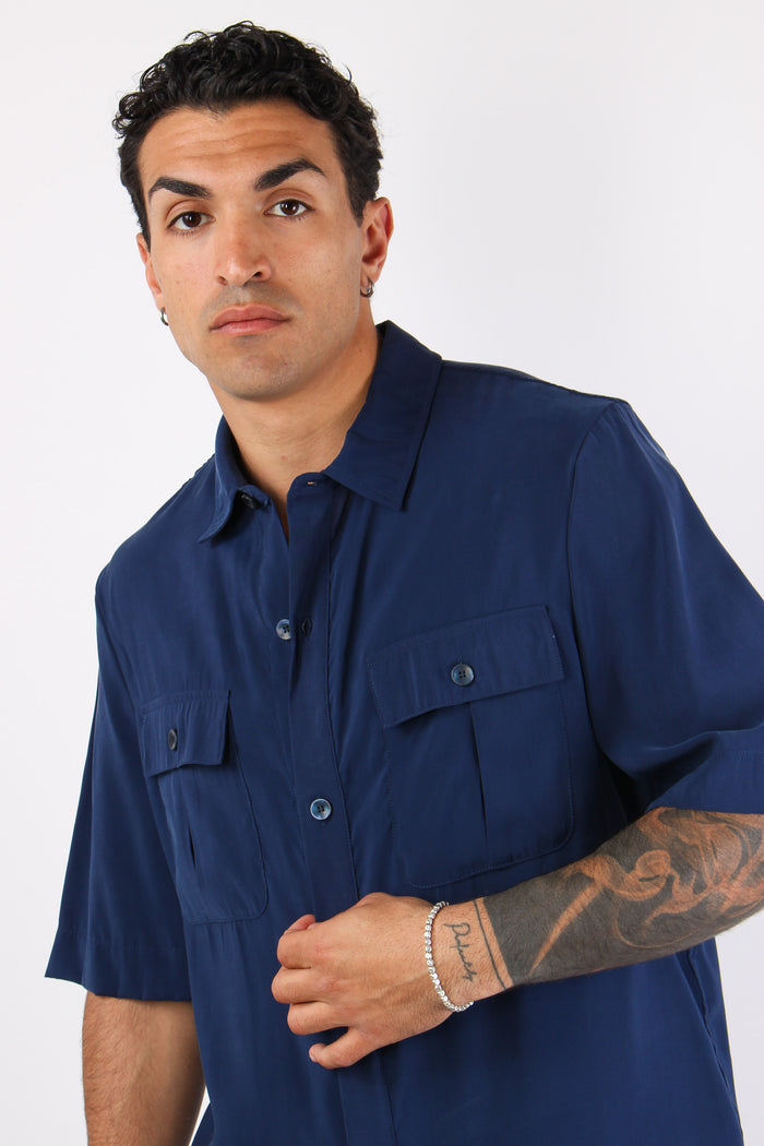 Banana Camicia Tasche Cupro Blu-8