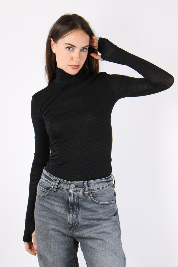 Maglia Collo Alto Riga Lurex Nero