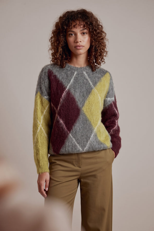 Maglia Garzata Maxi Rombo Grigio/olio/bordeuax