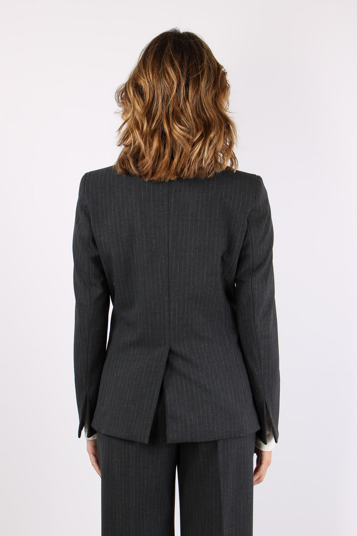 Giacca Gessata Stretch Grigio Scuro-5