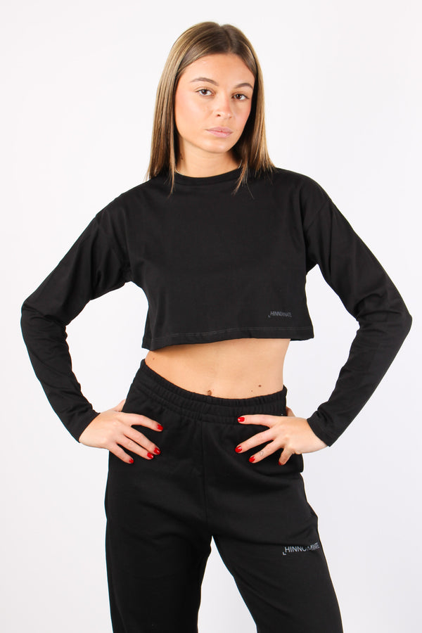 T-shirt Crop Cotone Nero-2