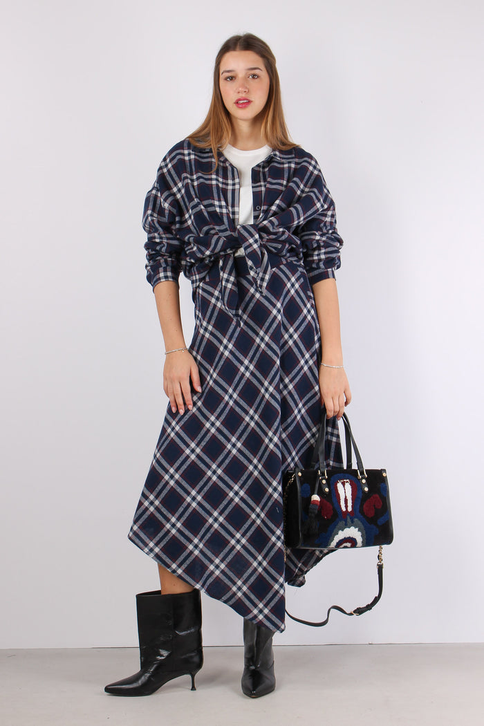 Gonna Punte Check Blu/bordeaux