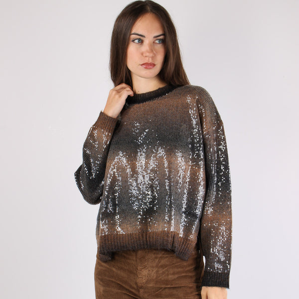 Maglia Riga Paillettes Brown Shaded-2