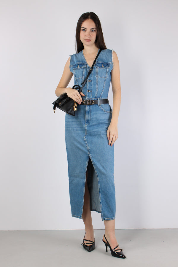 Abito Jeans Smanicato Spacco Denim Medio