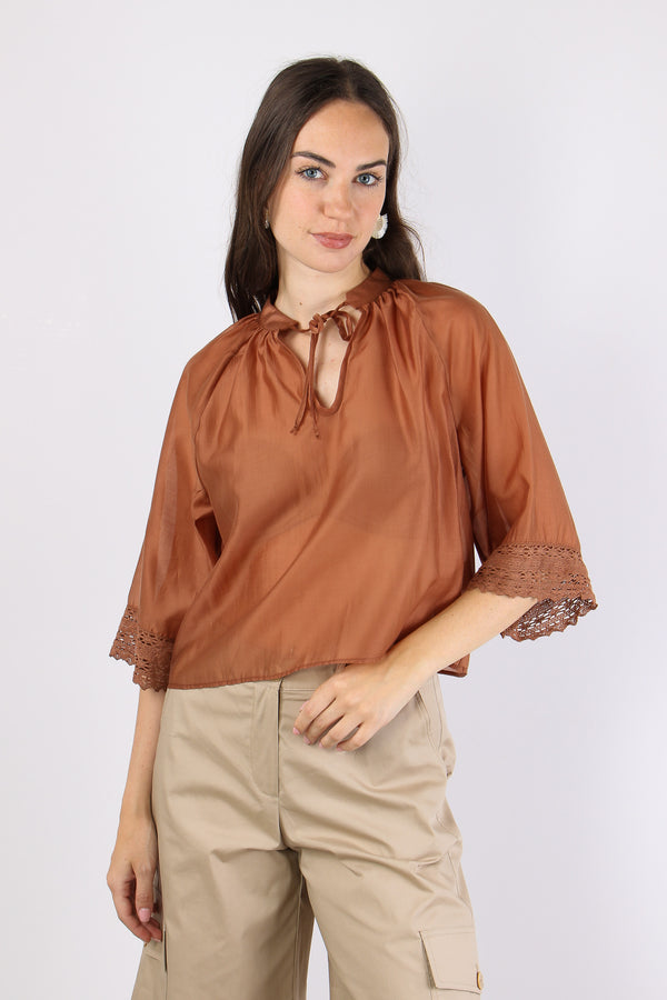 Camicia Mussola Macrame Manica Ruggine-2