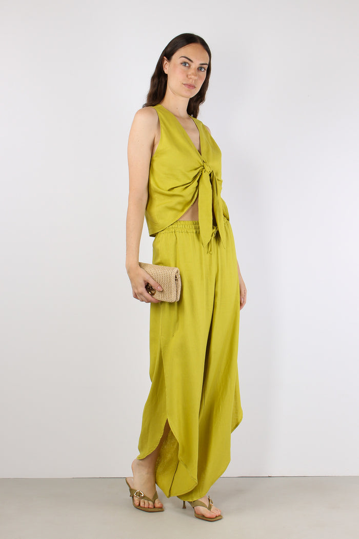 Pantalone Lino Spacco Laterale Lime-6