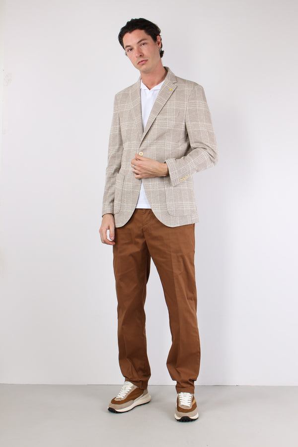 Giacca Tramata Quadri Beige