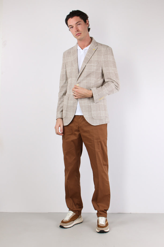 Giacca Tramata Quadri Beige