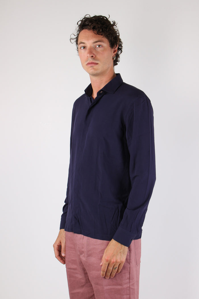 Camicia Tessuto Tecnico Blu Navy-3