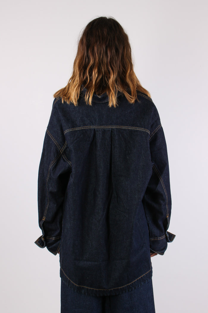 Cassandra Camicia Over Denim Denim Scuro-4