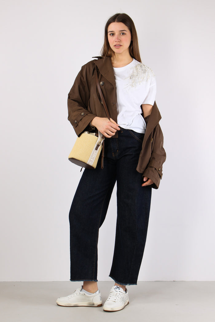 T-shirt Applicazione Spalla Bianco-4