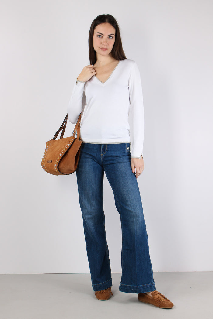 Maglia Scavo V Inserto Lurex Bianco Lana-5