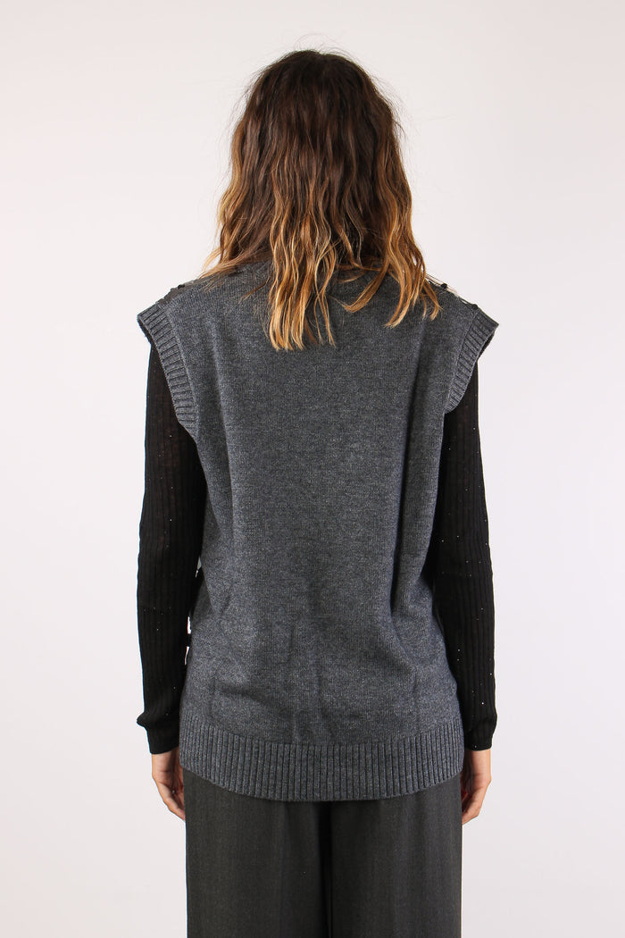 Gilet Maxi Paillettes Grigio-6