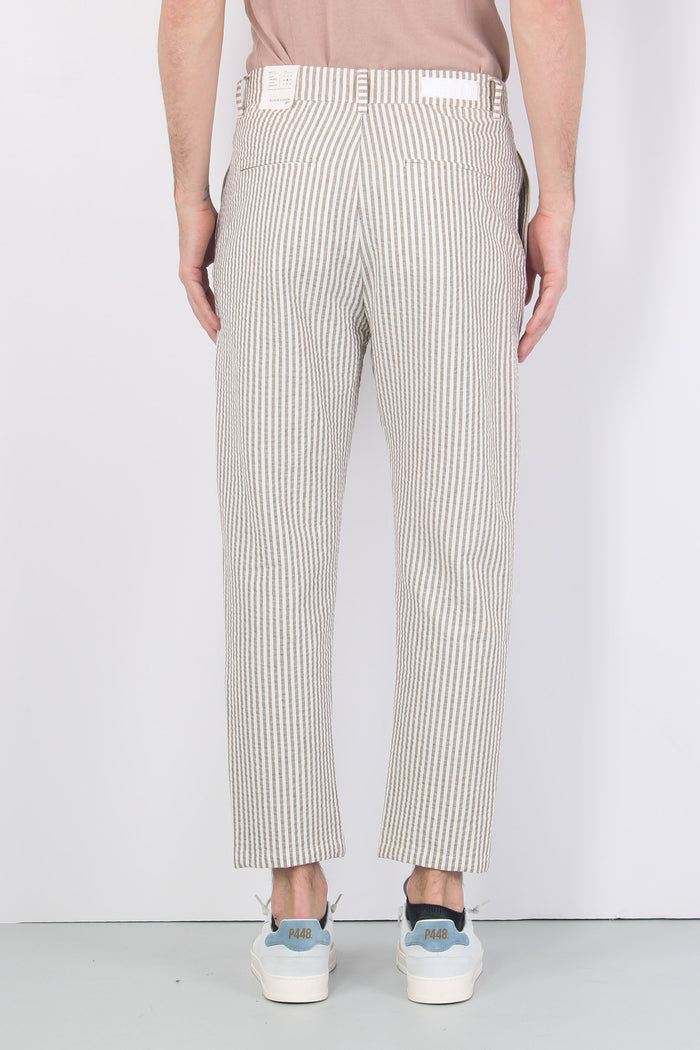 Pantalone Cotone Gessato Beige/bianco-3