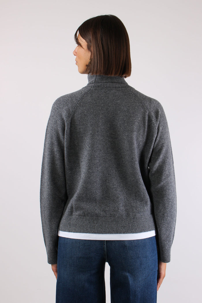 Collo Alto Inserto T-shirt Grigio Melange-5
