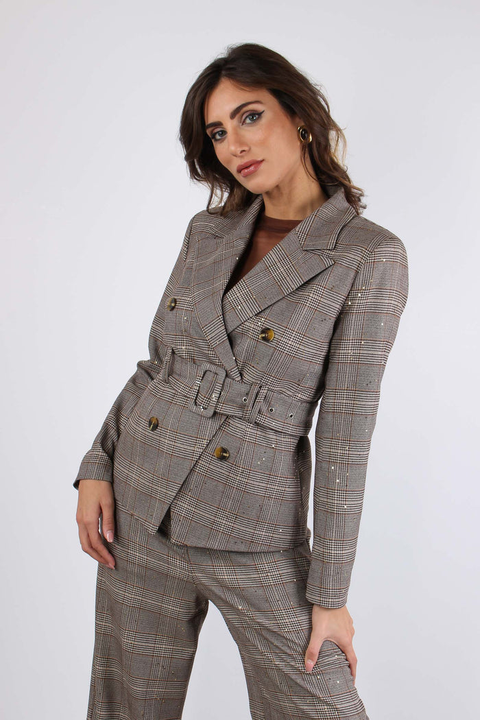 Giacca Cintura Galles Paillett Nocciola/moro-3